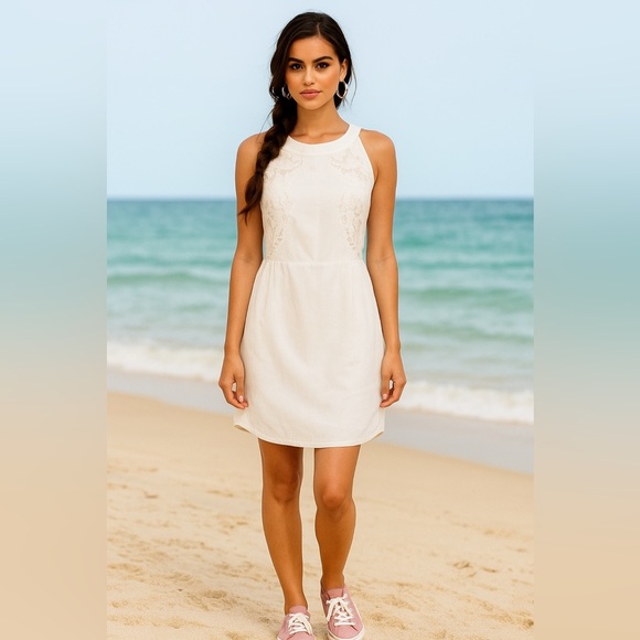 LOFT White Lace Embroidered Dress Size 2 | Sleeveless Soft White Lined Party - Picture 1 of 5